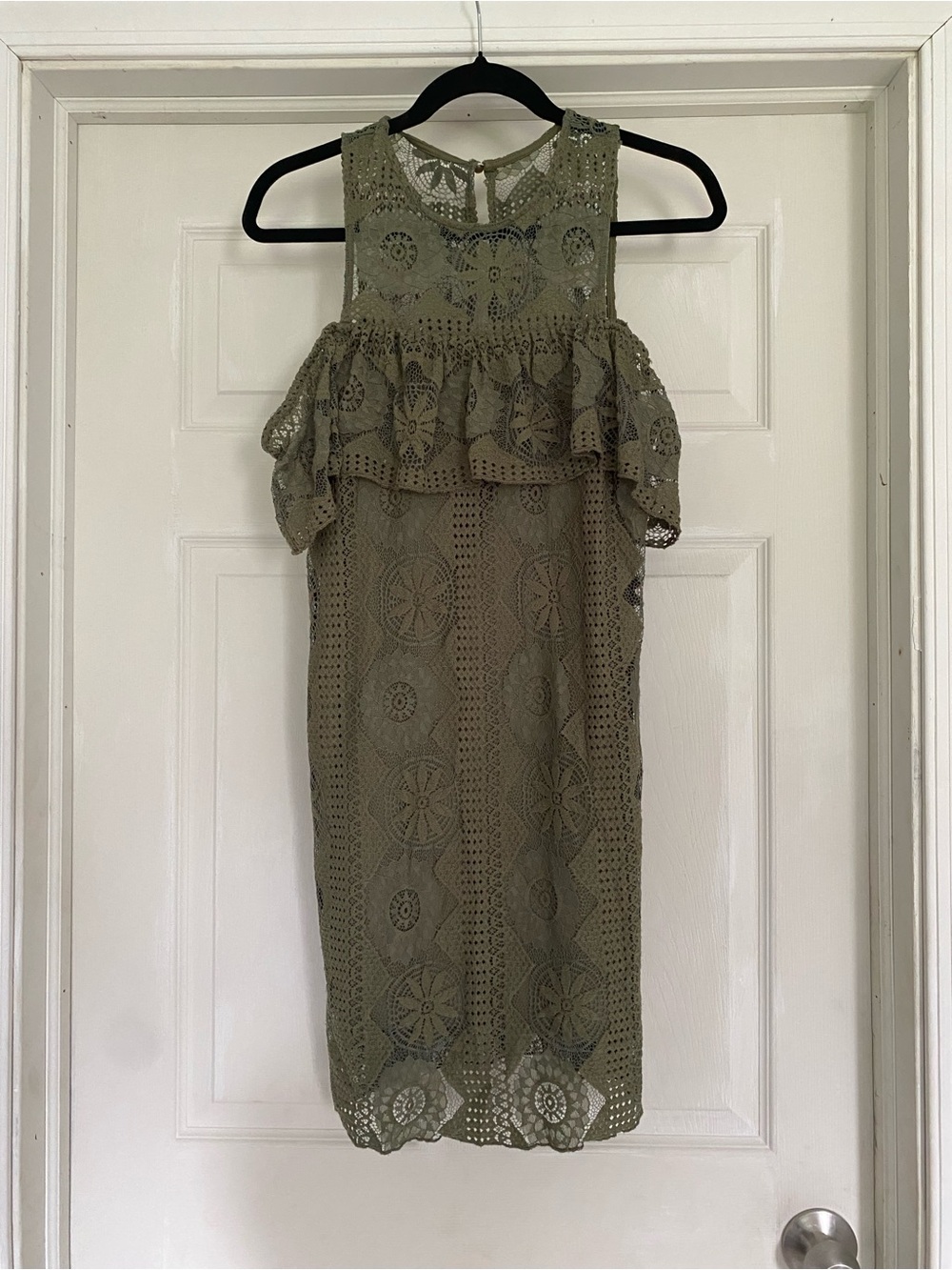 Miami Crotchet/Lace Cold Shoulder Dress Green Women’s Medium Boho Cottagecore